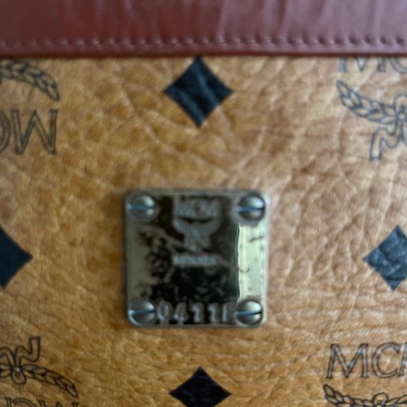 Authentic MCM Visetos Caramel and Tan Coated Canvas Zipper Clutch Purse Handbag - Picture 9 of 10